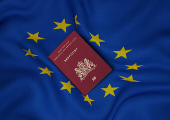 Netherlands passport with European Union flag in background