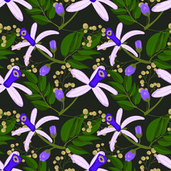 Seamless pattern of chinaberry flowers. Vector design for fashion, fabric, wallpaper and all prints ornamental garden Flowers and leaves.