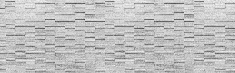 Panorama of Rough surface white sandstone wall tiles texture and background seamless