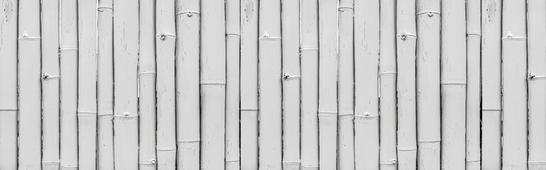 Panorama of White old Bamboo fence texture and background seamless