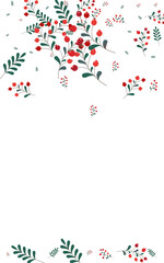 Pink Leaf Background White Vector. Foliage Decorative Design. Green Herb Material. Nature Set. Berries Poster.