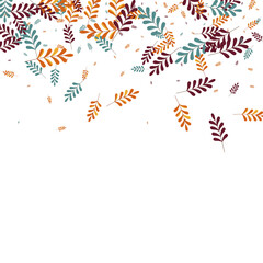 Red Foliage Background White Vector. Herb Seamless Illustration. Gold Plant. Green Leaf Fly. October Texture.