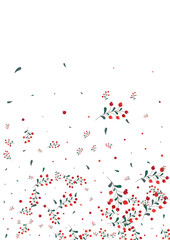 Fototapeta premium Pink Berries Background White Vector. Leaves Object Texture. Red Herb September. Seamless Set. Rowan Wood.