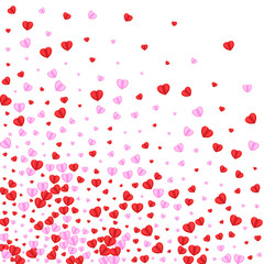 Red Heart Background White Vector. Falling Texture Confetti. Tender Day Backdrop. Pink Confetti Present Illustration. Fond Random Pattern.