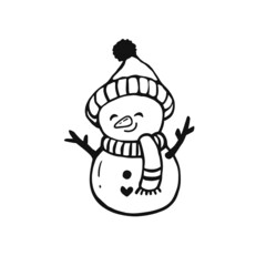 christmas cartoon snowman with hat and scarf isolated on white background