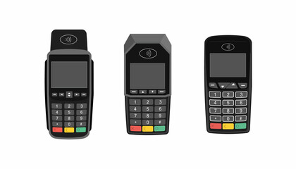 Set payment terminal mockup. Cash register. Vector illustration.