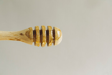 Wooden spoon honey. Honey jar. 
