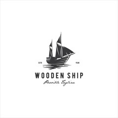 Ship Wooden Sail Logo Design Vector Image