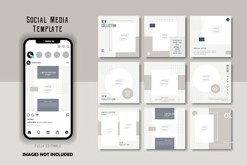 minimalist simple monochrome white grey fashion men social media posts template