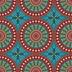 Seamless Mandala Pattern Design in Blue and Red