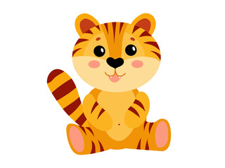 Cute tiger cub Symbol of the new year. Year of the tiger. Ginger tabby kitten. Vector illustration isolated on white background.