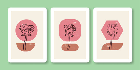 Set of Abstract Rose Flower Poster Illustration