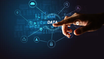 Hand touching cybersecurity button concept