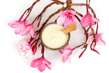 Yogurt isolated on white background.top view,flat lay.