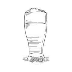 Drawing, engraving, ink, line art, vector illustration glass of beer oktoberfest concept sketch in silhouette on a white background.