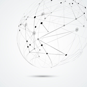 Vector global mesh sphere. Abstract geometric shape with connected dots and lines. Business triangle design technology