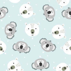Fototapeta premium Sweet Teddy bear and koala seamless pattern. Kids vector background.