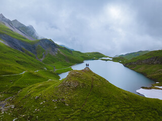 Grindelwald, Switzerland with parts of Mattenberg in the background, Bernese above Bachalpsee lake....