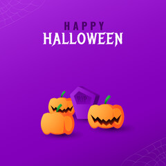 happy halloween banner with pumpkin and tombstone decorations