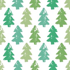 shabby hand drawn fir-trees on white background. seamless paint winter pattern with spruce.