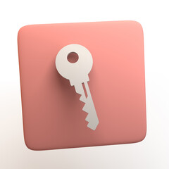 Security icon with key isolated on white background. App. 3D illustration.