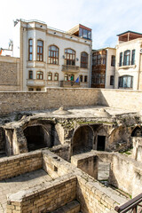 Fototapeta premium Excavations of former palace baths inside the palace of the Shirvanshahs in the old city of Baku, Azerbaijan