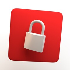 Security icon with padlock isolated on white background. App. 3D illustration.