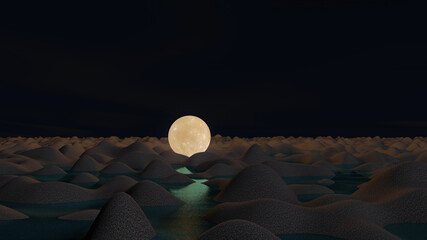 Obraz premium Moon 3d glowing on sand surface. 3D illustration, 3D rendering 