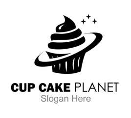 cup cake planet silhouette logo design concept