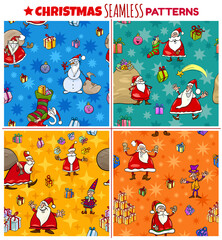 seamless patterns set with cartoon Christmas characters