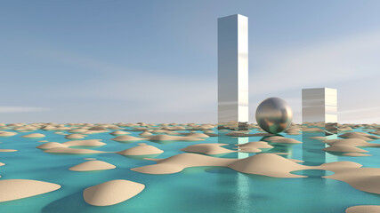 Fototapeta na wymiar Desert with sky background. 3D illustration, 3D rendering