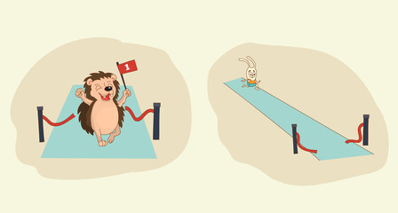Running sports. The winner is the hedgehog and the defeated hare.