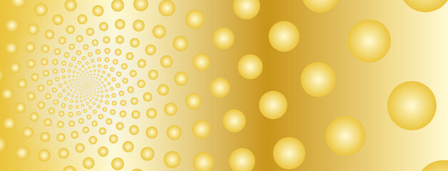 Golden shiny abstract background template with golden ratio elements. Geometric website header or banner design with spiral circle fibonacci pattern.