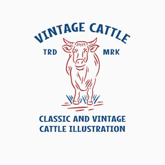 Cattle or Cow Retro Vintage Logo Illustration