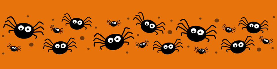 Banner with funny spiders. Halloween design. Vector