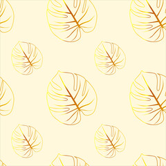 Seamless background with leaves. Tropical golden leaves. A pattern of leaves. Vector illustration