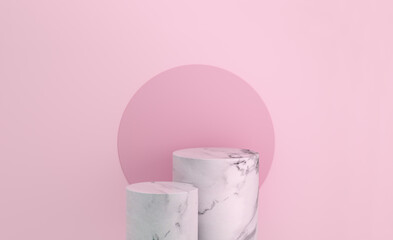 Marble podium pedestal product display on pink background with minimalist background studio.