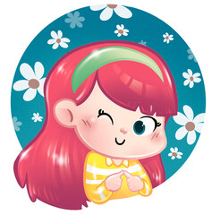 Illustration of funny little girl winking
