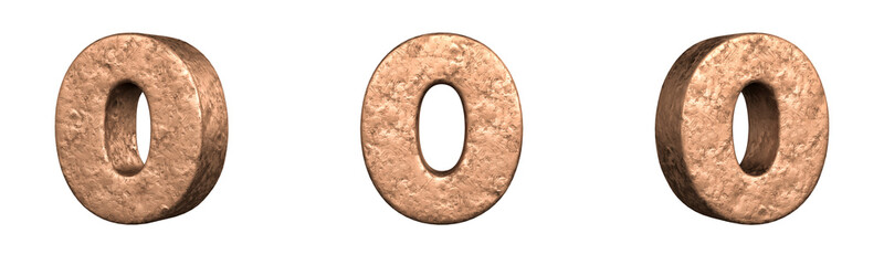 Number 0 (Zero) from Copper numbers collection set. Isolated. 3D Rendering