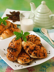 Mini croissants filled with chocolate.