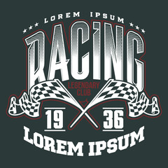 Finishing Racing Flags. Finish checkered flags illustration and typography. Motorsport competition apparel print