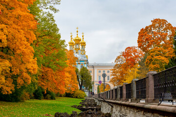 Resurrection church of Catherine palace in autumn, Tsarskoe Selo (Pushkin), St. Petersburg, Russia