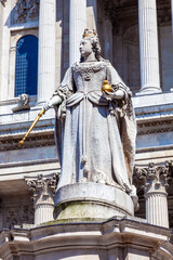 Queen Anne statue erected in 1712  outside St Paul's Cathedral in London England UK which is a...