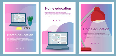Banner template for home education concept, flat vector illustration