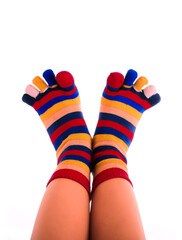 girl wearing striped toe socks