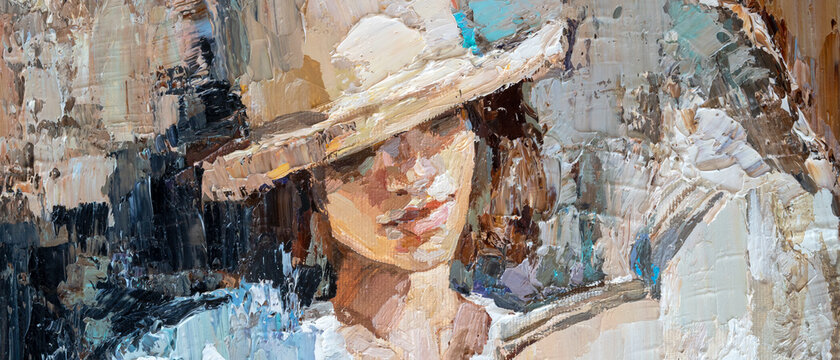 Summer vacation of two girls. Reading in nature. The woman is resting in a white dress. Oil painting on canvas.