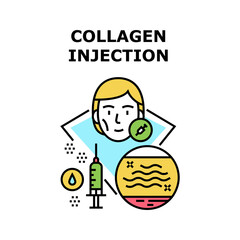 Collagen Injection Vector Icon Concept. Collagen Injection Woman Beautiful Procedure For Make Face Smooth Skin. Makeup And Skincare Anti Aging Medical Treatment Injection Color Illustration