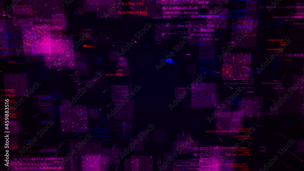 Poster digital flying background with a network data code, seamless loop. animation. concept of big data. i