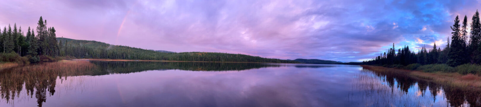 coucher de soleil sur le lac dans la forêt