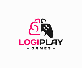 Logic games logo design. Brain and gamepad, joystick controller vector design. Educational games logotype © artsterdam